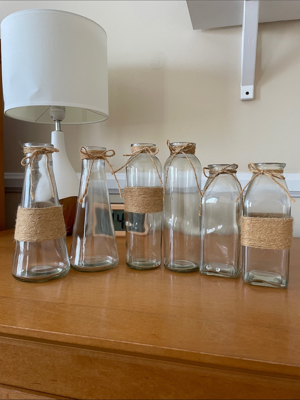 Glass Vases in Differing Shapes with Rope - Set of 6
